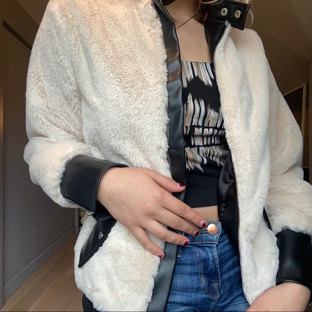 Cream/White Furry Coat Leather Lining